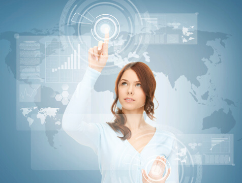 businesswoman touching virtual screen
